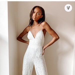 Cute white lace jumpsuit tie back